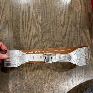 Veronica beard belt metallic silver genuine leather made in Italy